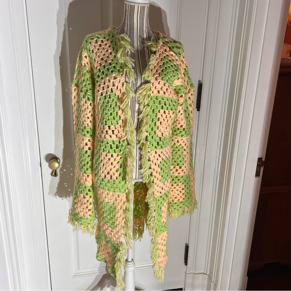Crochet Fringe Cardigan festival vintage 70s moon gold goods S232 granny core